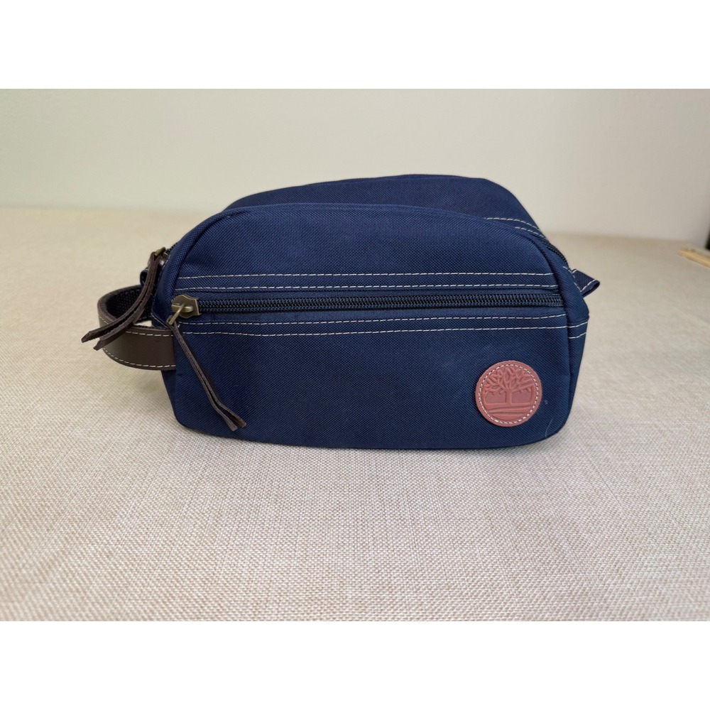 Timberland Navy Blue Canvas Toiletry Bag‎ Travel Dopp Kit with Striped Lining
